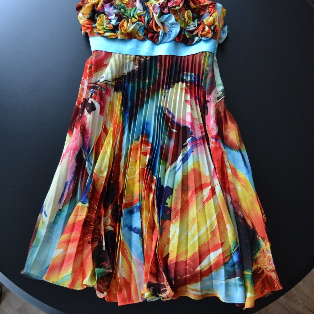Multicolor fun strapless dress w/ rosettes - Picture 12 of 12